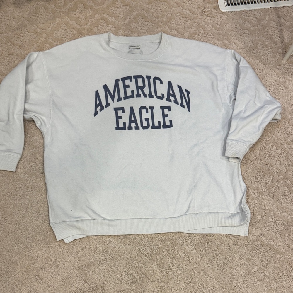 American Eagle Outfitters Women’s Crewneck Sweater in White and Blue